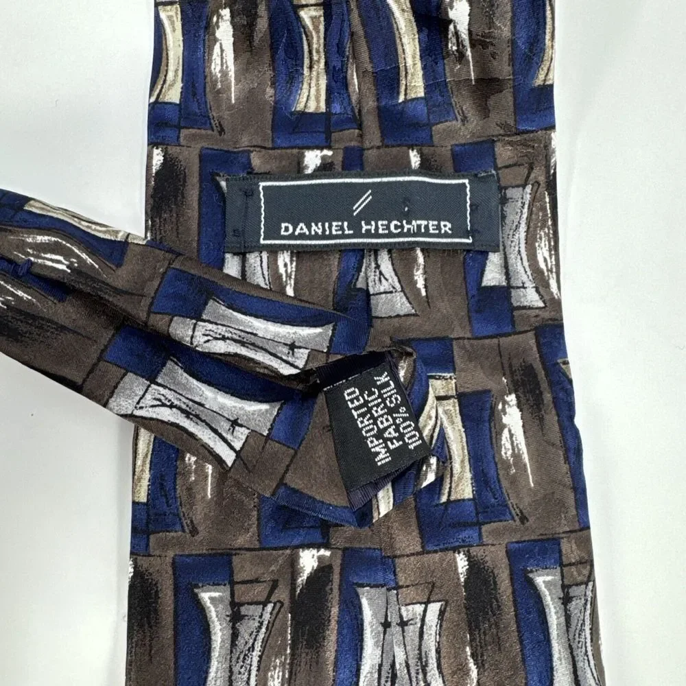 Lot of 3 Vintage Neckties Daniel Hechter 100% Silk‎ Made in USA Blue Black Brown